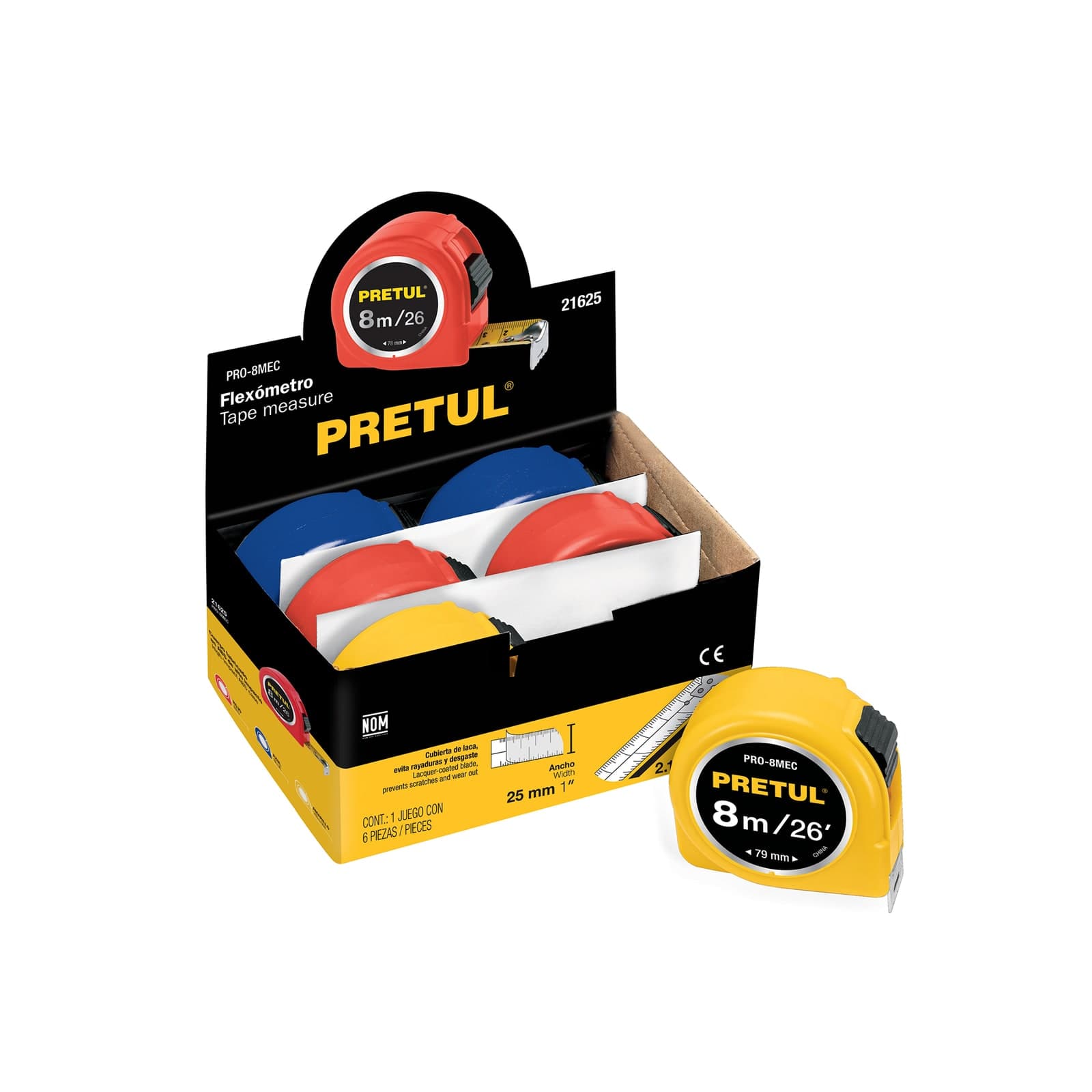 Flexometro 8 M, Cinta 25 MM PRO-8MEC Pretul