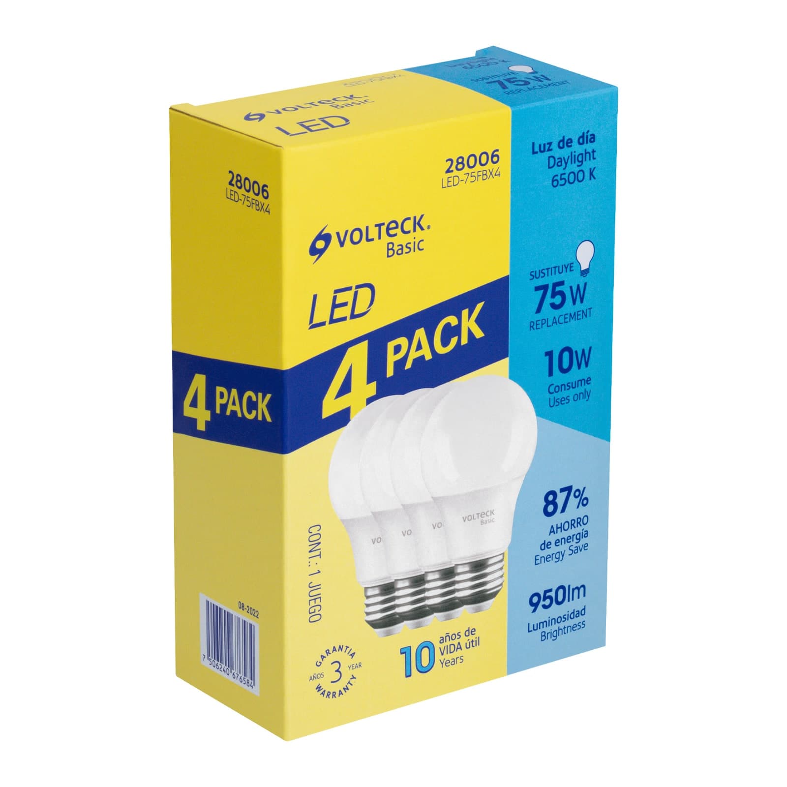 Foco Bulbo LED Luz de Dia 10 W 4 Pzs LED-75FBX4 Volteck