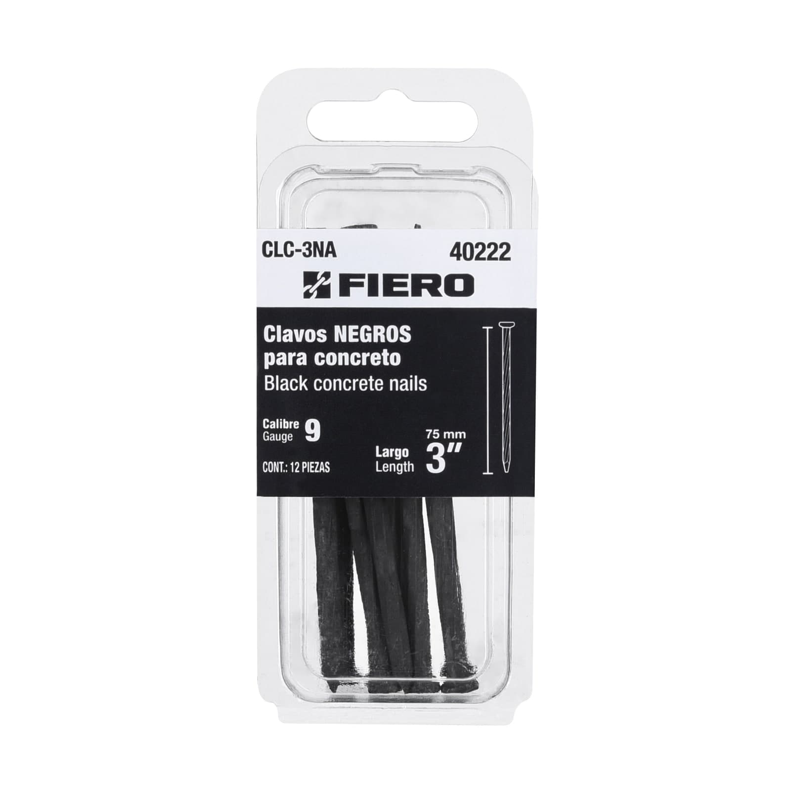 Clavo P/Concreto 3" Negros Blister 12 Pzs CLC-3NA Fiero