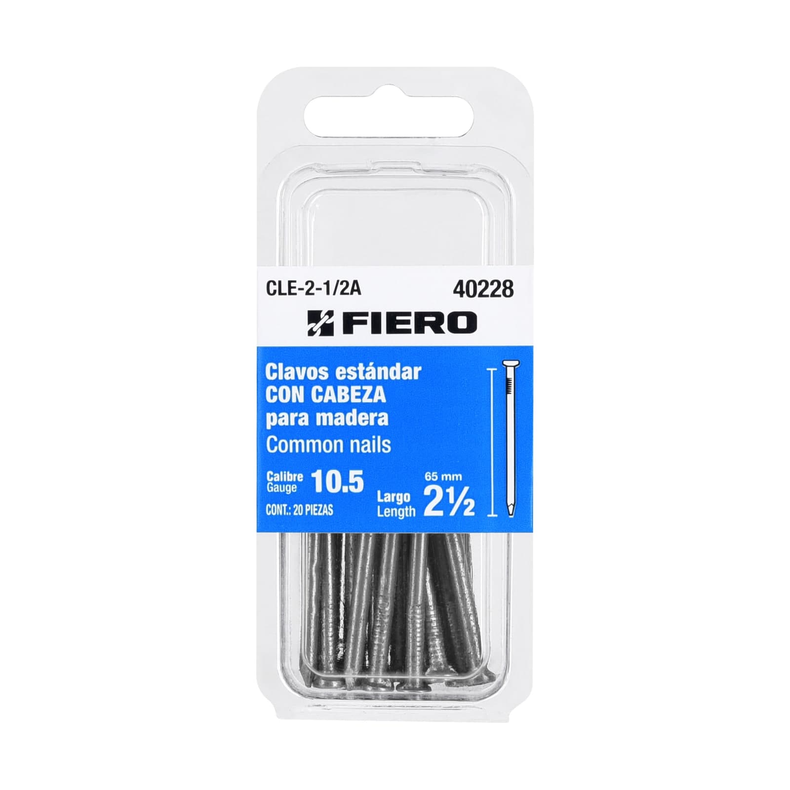 Clavo Estandar C/Cabeza 2-1/2" Blister 20 Pzs CLE-2-1/2A Fiero