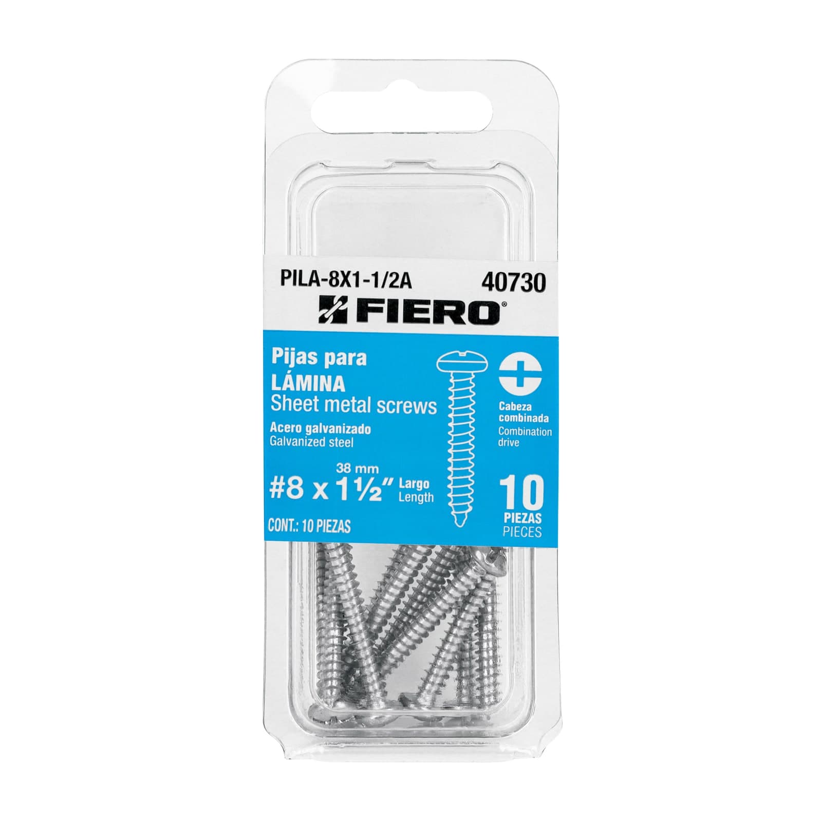 Pija P/Lamina Blister #8 x 1-1/2" 10 Pzs PILA-8X1-1/2A Fiero