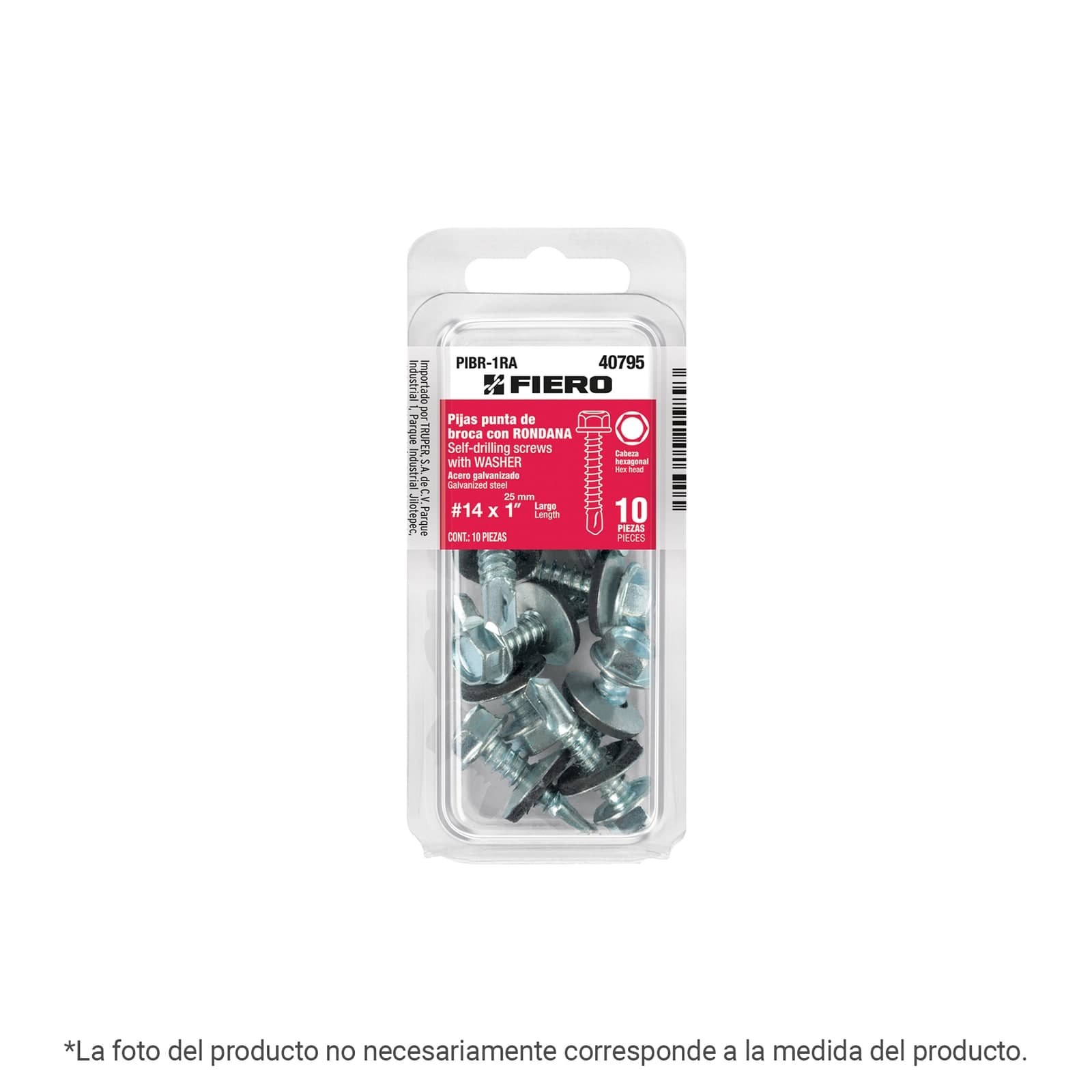 Pija Punta Broca C/Rondana Blister Cabeza Hexagonal 1-1/4" 8 Pzs PIBR-1-1/4RA Fiero