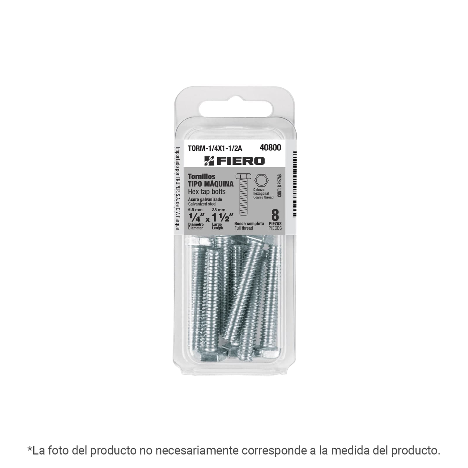 Tornillo Acero Galv. T/Máquina Blister 3/8 x 1" 4 Pzs TORM-3/8X1A Fiero